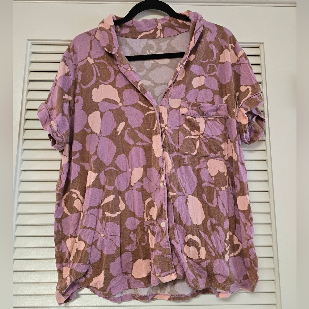 Stars Above - (Plus-Size) Floral Short-Sleeve Button Pajama Top